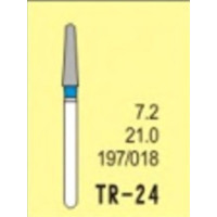 Бор діамантовий, під ТН № TR-24-197/018, 1шт конус заокруглений; діам.= 1.80 мм; роб.довж.= 7.2 мм; 120-140 мкм (синій); (L=21 мм) (Tengyuan/Теньюань)