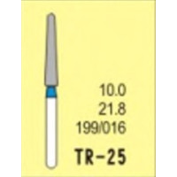 Бор діамантовий, під ТН № TR-25-199/016, 1шт конус заокруглений; діам.= 1.60 мм; роб.довж.= 10.0 мм; 120-140 мкм (синій); (L=21.8 мм) (Tengyuan/Теньюань)