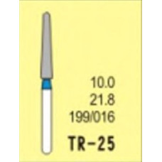 Бор діамантовий, під ТН № TR-25-199/016, 1шт конус заокруглений; діам.= 1.60 мм; роб.довж.= 10.0 мм; 120-140 мкм (синій); (L=21.8 мм) (Tengyuan/Теньюань)