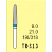 Бор діамантовий, під ТН № TR-S13-198/018, 1шт конус заокруглений; діам.= 1.80 мм; роб.довж.= 9.0 мм; 120-140 мкм (синій); (L=21 мм) (Tengyuan/Теньюань)