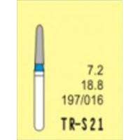 Бор діамантовий, під ТН № TR-S21-197/016, 1шт конус заокруглений; діам.= 1.60 мм; роб.довж.= 7.2 мм; 120-140 мкм (синій); (L=18.8 мм) (Tengyuan/Теньюань)