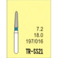 Бор діамантовий, під ТН № TR-SS21-197/016, 1шт конус заокруглений; діам.= 1.60 мм; роб.довж.= 7.2 мм; 120-140 мкм (синій); (L=18.0 мм) (Tengyuan/Теньюань)