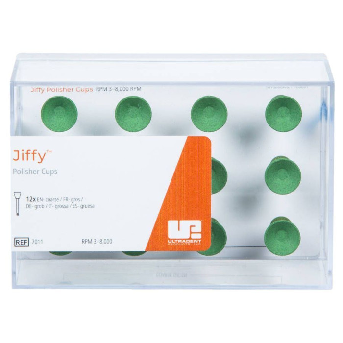 Головка полірувальна під КН Jiffy (Джіффі) № 7011, 1шт (зелений; форма: чашка; абраз.= Coarse (груба); під кутовий накінечник (КН)) (Ultradent/Ультрадент)