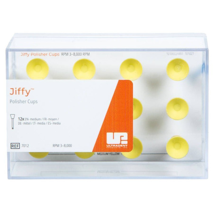 Головка полірувальна під КН Jiffy (Джіффі) № 7012, 1шт (жовтий; форма: чашка; абраз.= Medium (середня); під кутовий накінечник (КН)) (Ultradent/Ультрадент)