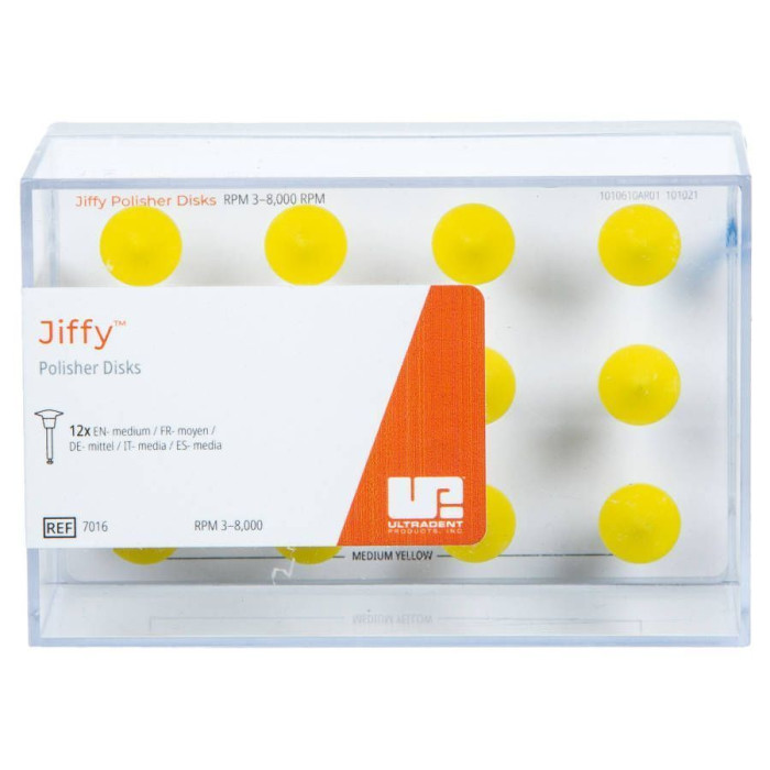 Головка полірувальна під КН Jiffy (Джіффі) № 7016, 1шт (жовтий; форма: диск; абраз.= Medium (середня); під кутовий накінечник (КН)) (Ultradent/Ультрадент)