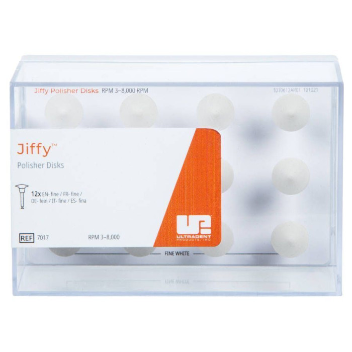 Головка полірувальна під КН Jiffy (Джіффі) № 7017, 1шт (білий; форма: диск; абраз.= Fine (фініш); під кутовий накінечник (КН)) (Ultradent/Ультрадент)