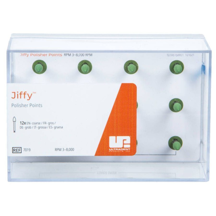 Головка полірувальна під КН Jiffy (Джіффі) № 7019, 1шт (зелений; форма: конус; абраз.= Coarse (груба); під кутовий накінечник (КН)) (Ultradent/Ультрадент)