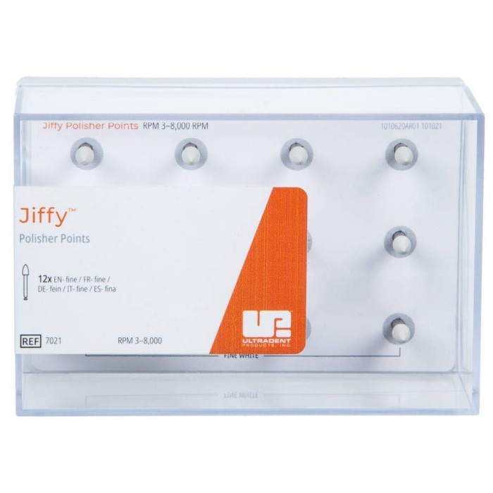 Головка полірувальна під КН Jiffy (Джіффі) № 7021, 1шт (білий; форма: конус; абраз.= Fine (фініш); під кутовий накінечник (КН)) (Ultradent/Ультрадент)