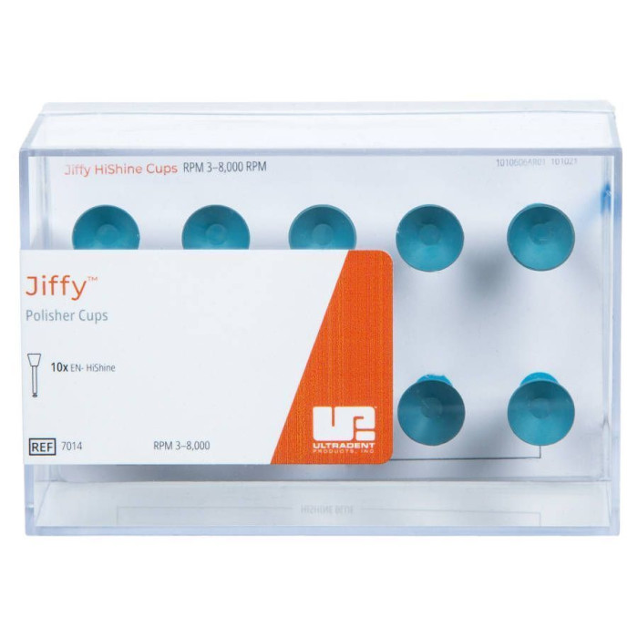 Головка полірувальна під КН Jiffy HiShine (Джіффі ХайШайн) № 7014, 1шт (блакитний; форма: чашка; абраз.= Super Fine (супер фініш); під кутовий накінечник (КН)) (Ultradent/Ультрадент)