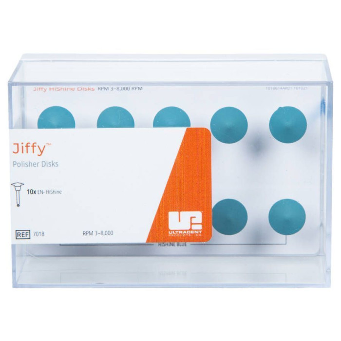 Головка полірувальна під КН Jiffy HiShine (Джіффі ХайШайн) № 7018, 1шт (блакитний; форма: диск; абраз.= Super Fine (супер фініш); під кутовий накінечник (КН)) (Ultradent/Ультрадент)