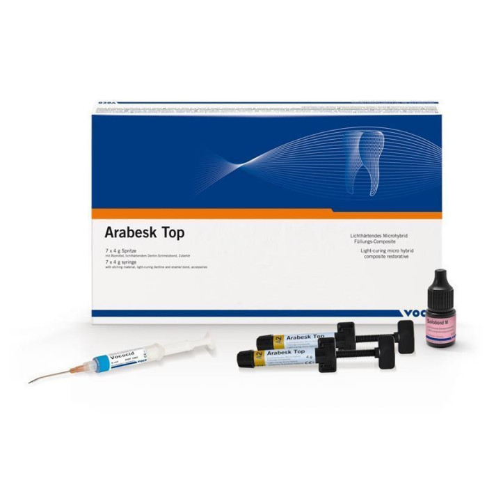Arabesk TOP № 1530, Н-р: 7 х шпр.4г (A1,4xA2,2xA3) (+Вокоцід 5 мл, Адміра Бонд 4 мл, додатки) - Реставраційний композит, мікрогібридний (VOCO/Воко)