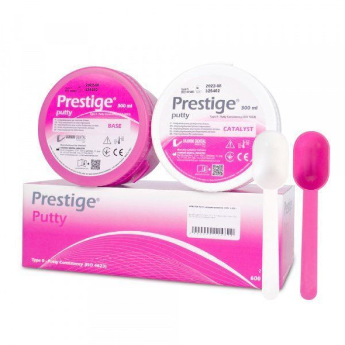 Prestige Putty (Престіж Патті) № 055001, Пак.: 2 х банка 300мл колір: рожевий (+дві ложки) - Відбиткова маса (VPS, A-силікон), база, дуже висока в'язкість (тип 0) (Vannini/Ванніні)
