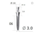 Імплантат кулькова опора SlimLine (SlimOneBody) (СлімЛайн (СлімВанБоді)) № IBS302006, 1шт діам.= 3.00 мм; довжина= 6.0 мм; вис.ясен.= 2.0 мм (Dentium/Дентіум)