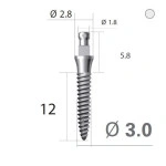 Імплантат кулькова опора SlimLine (SlimOneBody) (СлімЛайн (СлімВанБоді)) № IBS302012, 1шт діам.= 3.00 мм; довжина= 12 мм; вис.ясен.= 2.0 мм (Dentium/Дентіум)